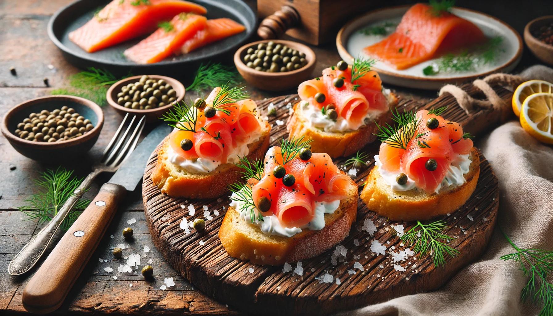 Bruschette cu Somon Afumat si Crema de Branza