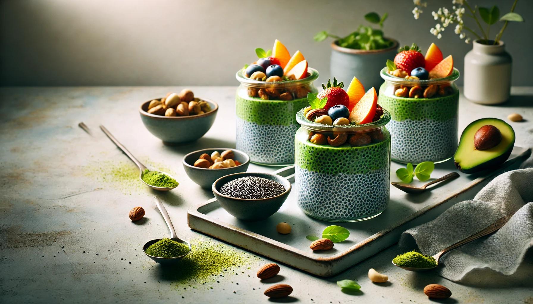Budinca de chia cu matcha - desert sanatos