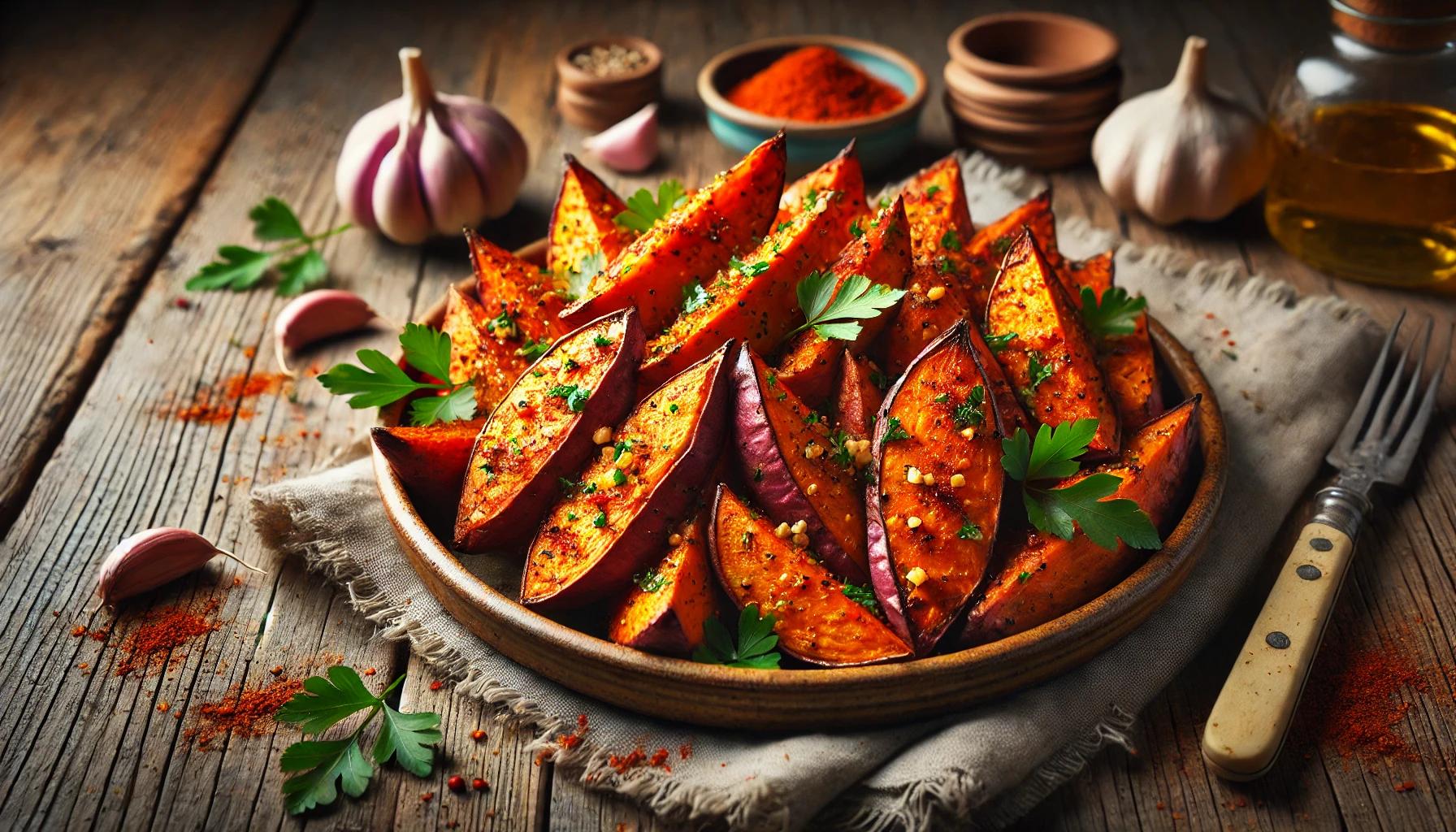 Cartofi Dulci Copti cu Paprika si Usturoi