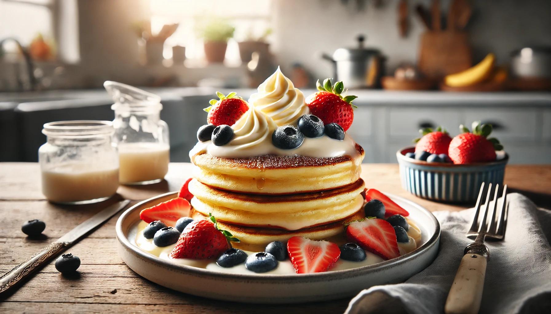 Clatite americane (pancakes) cu sos de mascarpone si vanilie