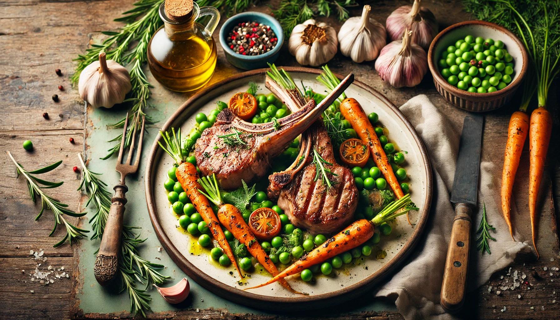 Cotlete de miel la gratar, cu morcovi si mazare - Reteta de vara