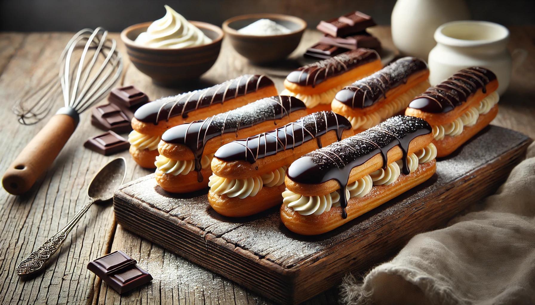 Eclere cu crema de vanilie si glazura de ciocolata - desert rafinat