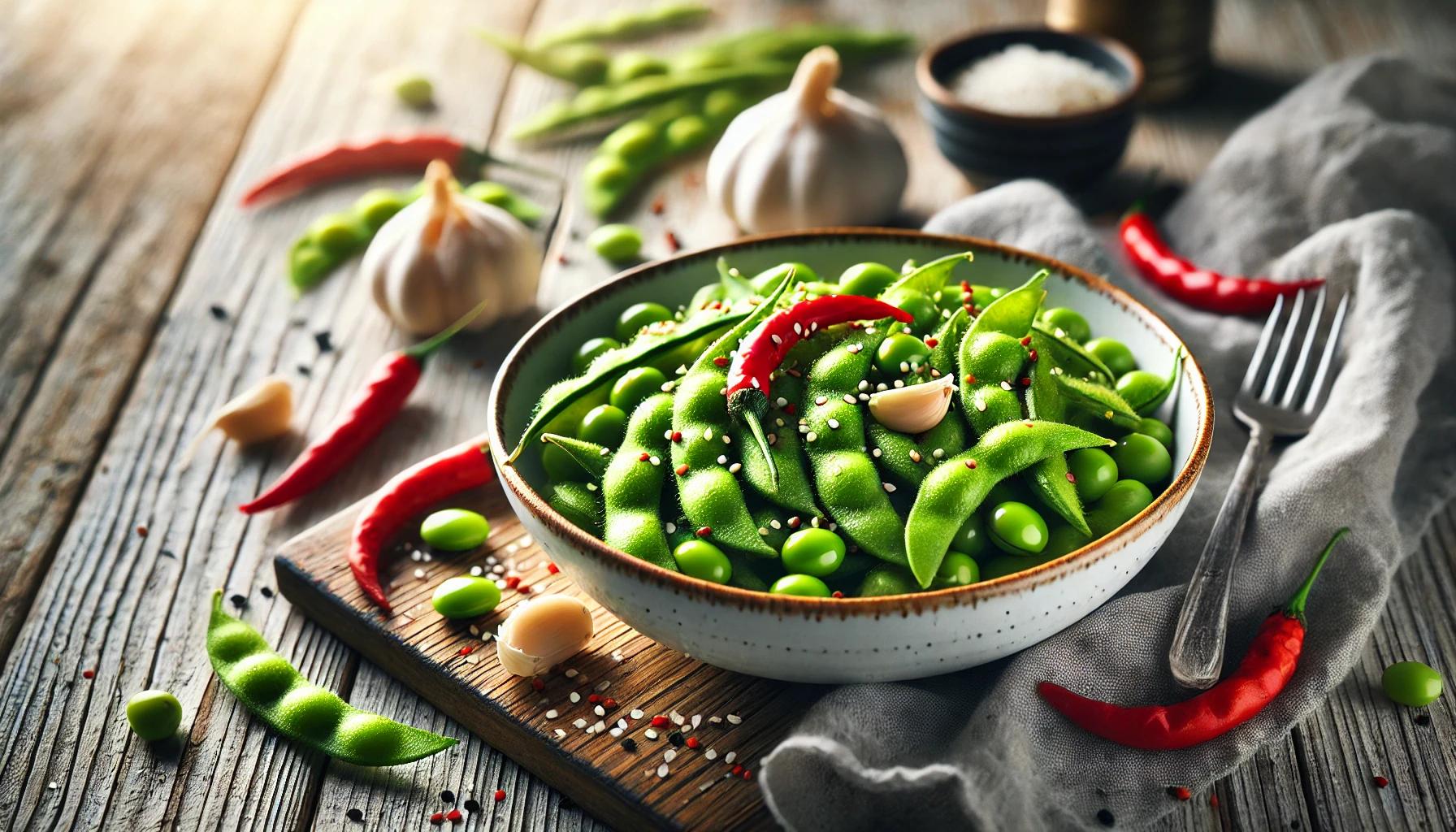 Edamame cu usturoi si chilli