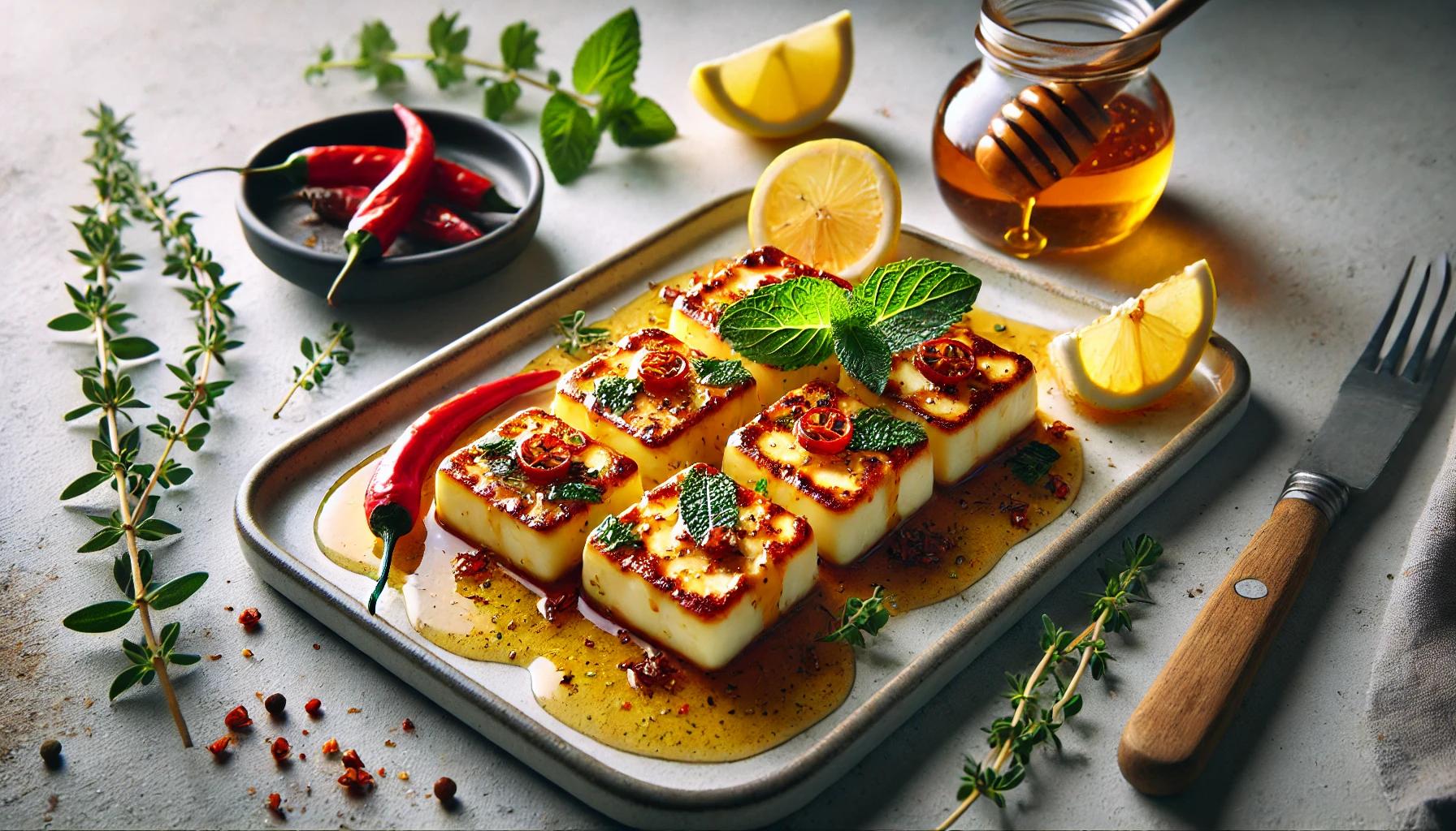 Halloumi la cuptor cu miere si chilli - reteta unica si delicioasa