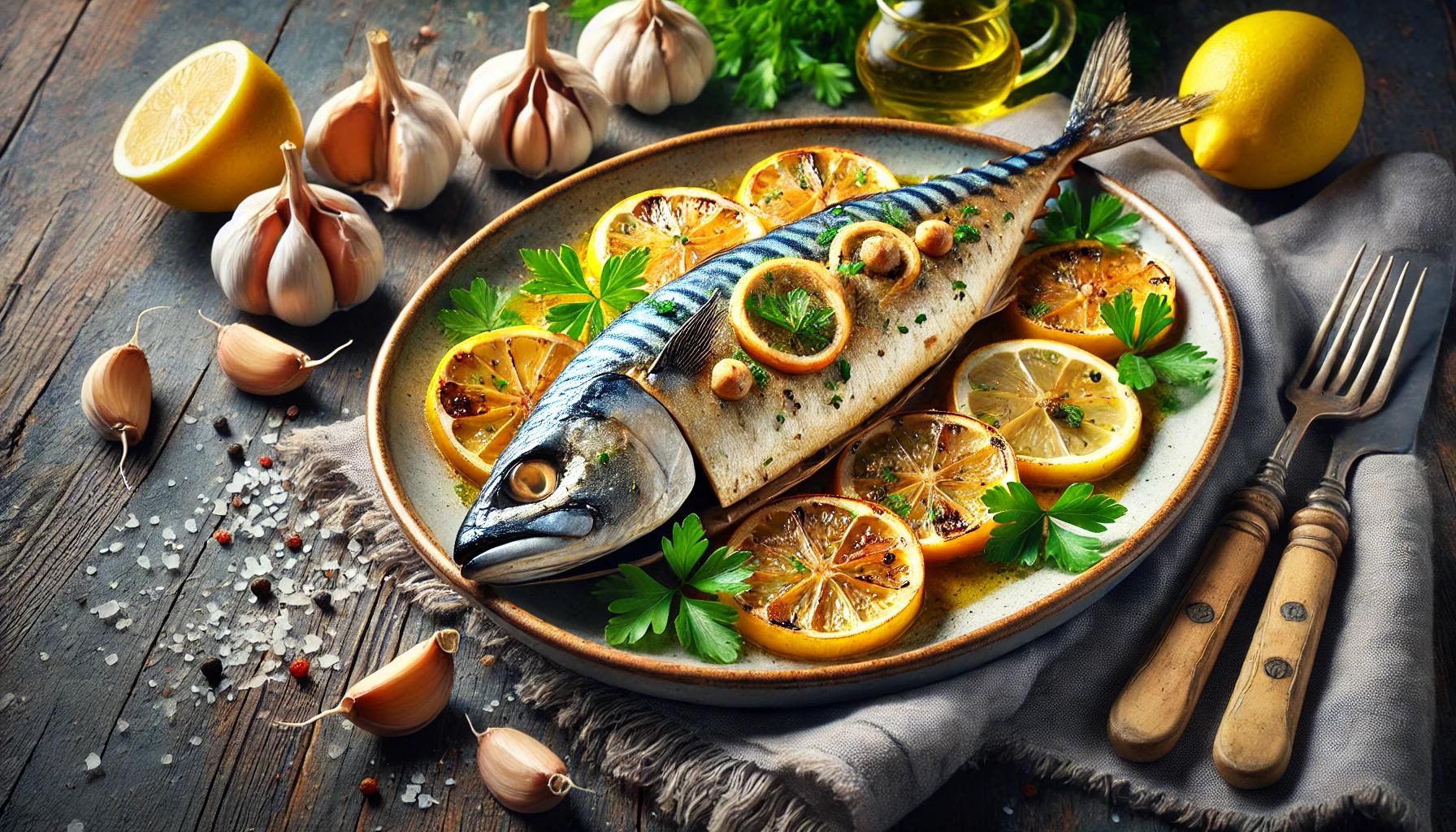 Macrou copt cu Lamaie si Usturoi