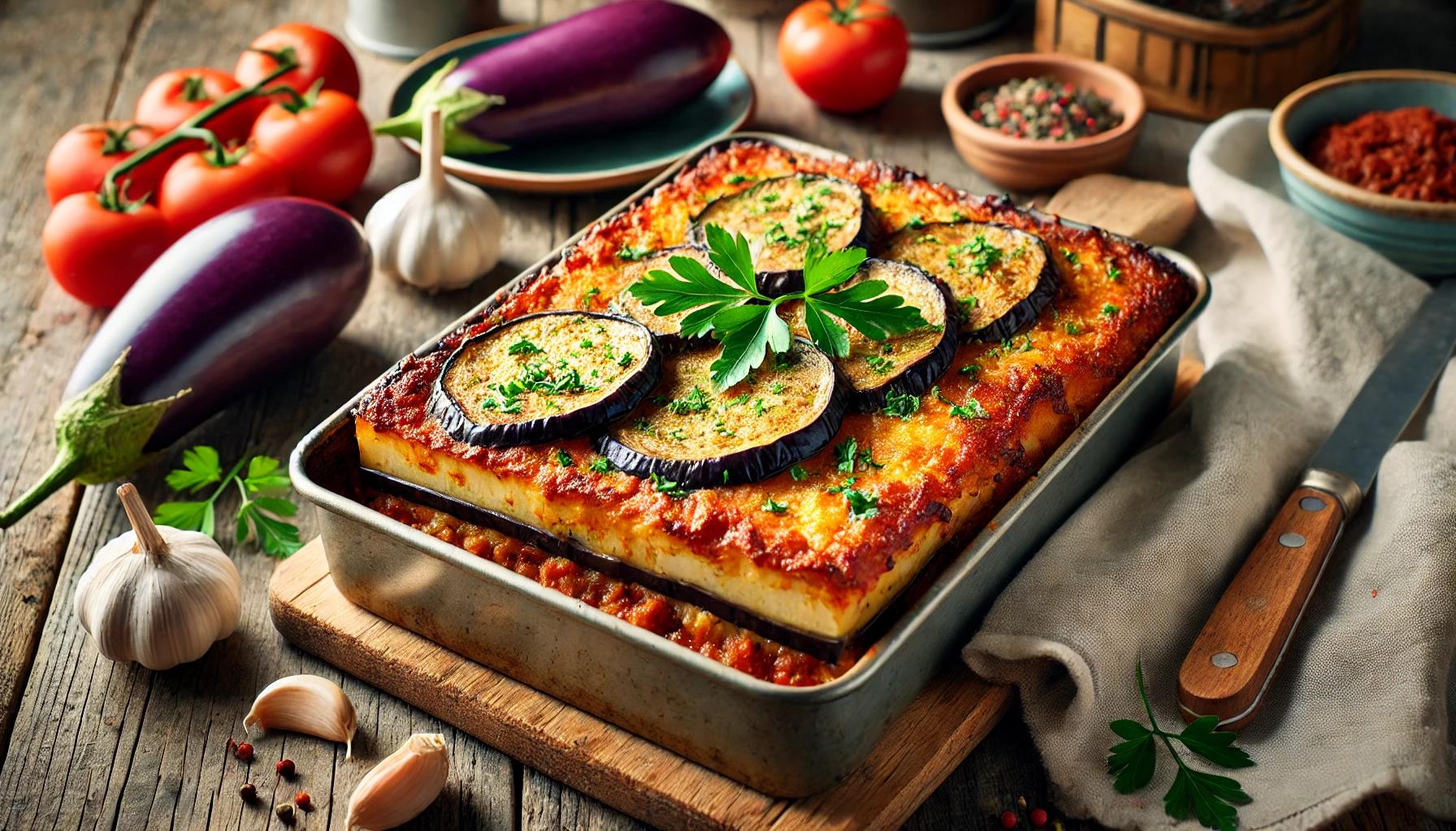 Musaca Turceasca cu Vinete si Carne in Sos de Rosii