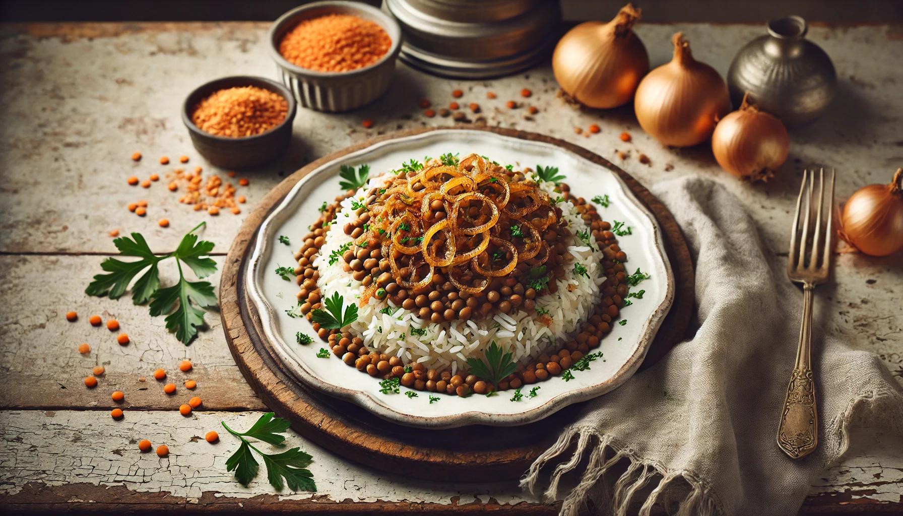 Orez cu linte si ceapa caramelizata - reteta libaneza de mujadara