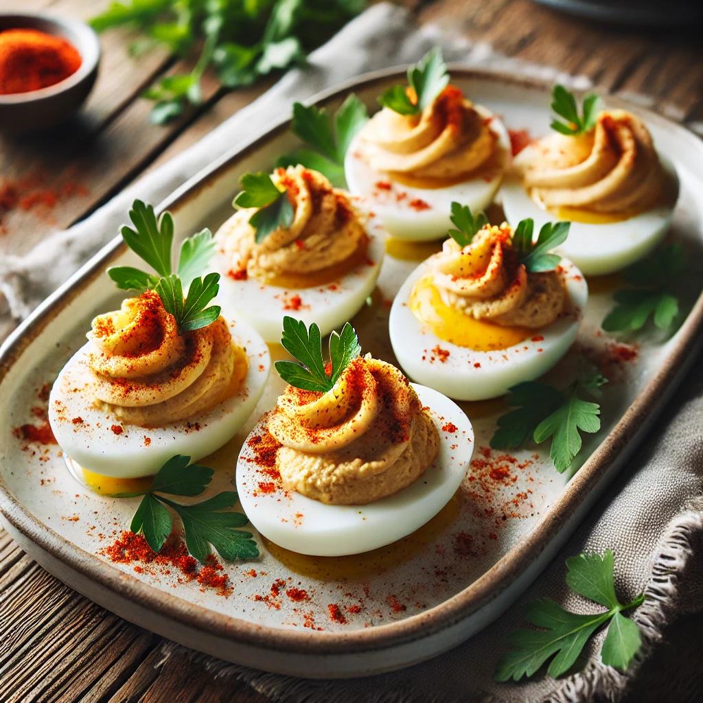 Oua umplute cu hummus si paprika - Gustare rapida si savuroasa