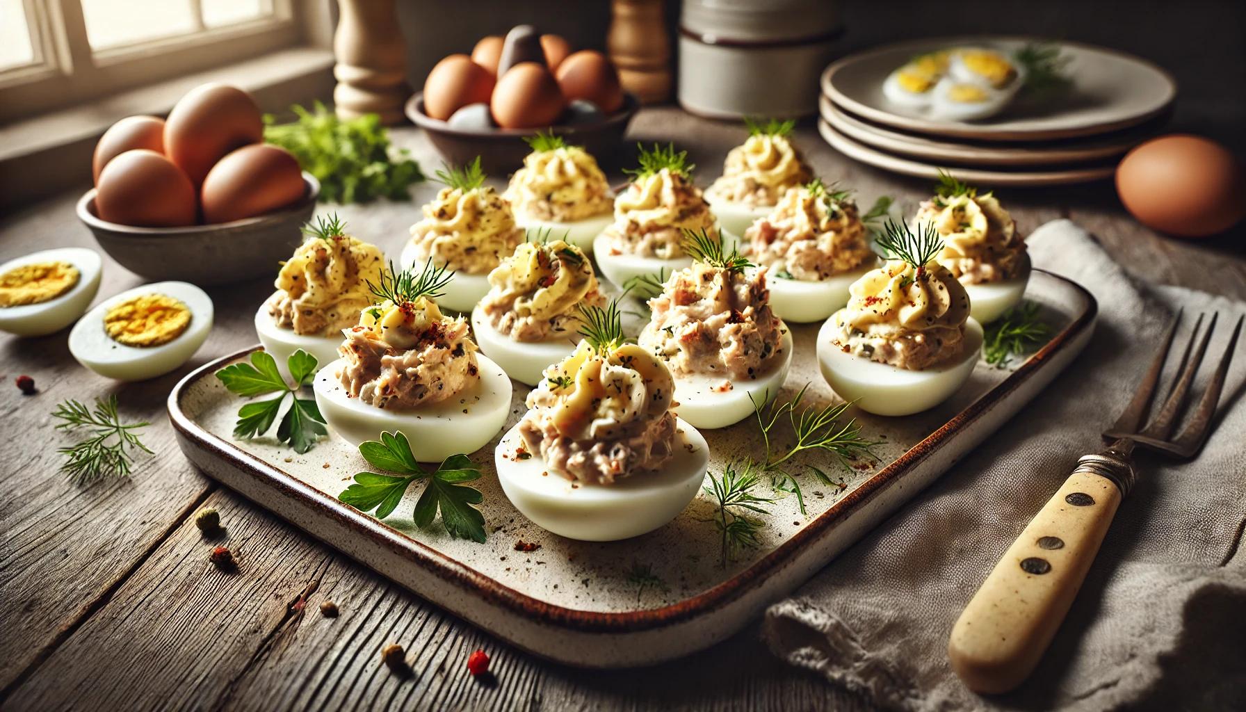 Oua umplute cu pate de porc si maioneza - Aperitiv clasic