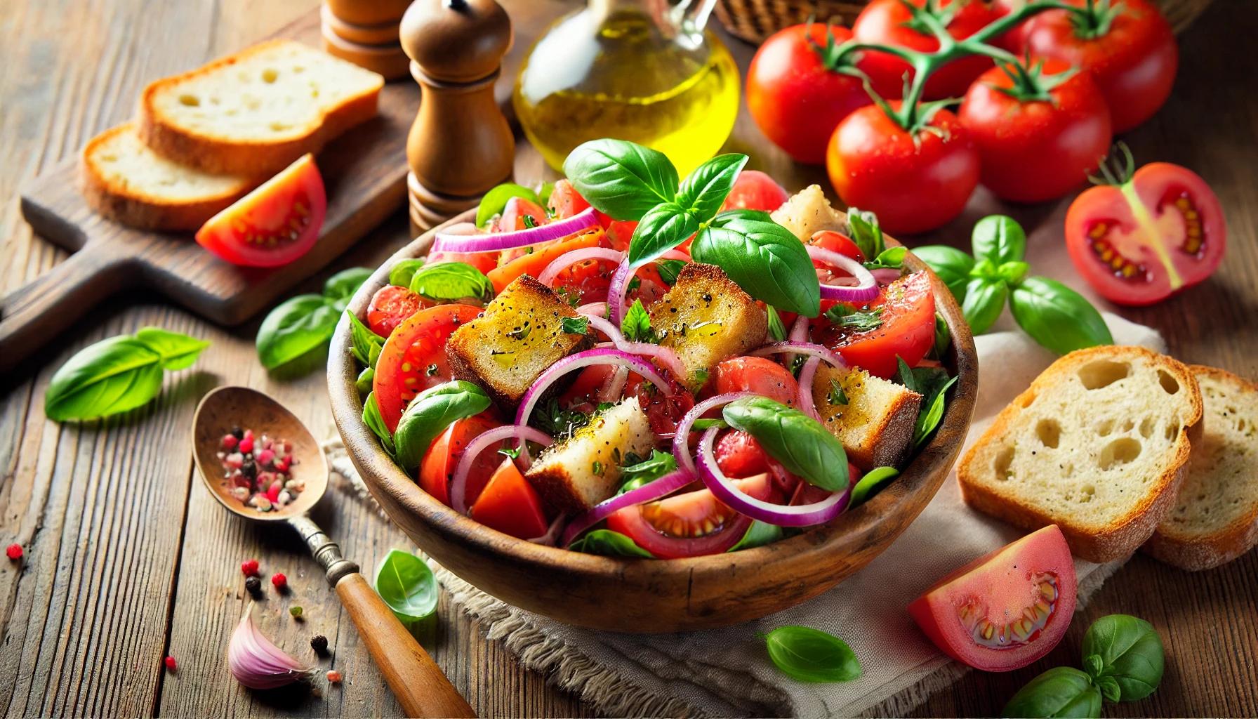 Panzanella - salata italiana cu paine, rosii si ceapa