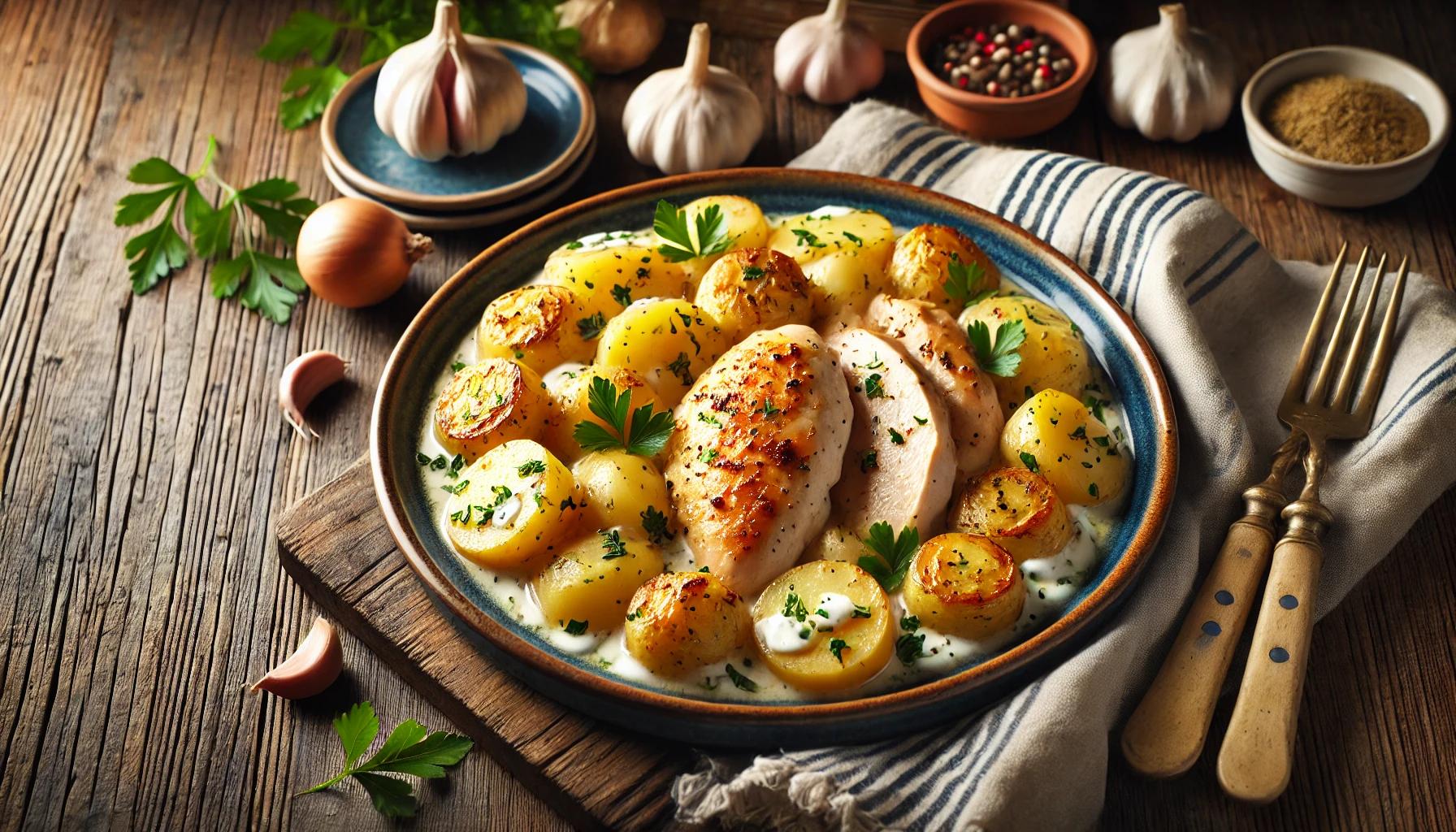 Piept de Pui cu Cartofi si Smantana la Cuptor