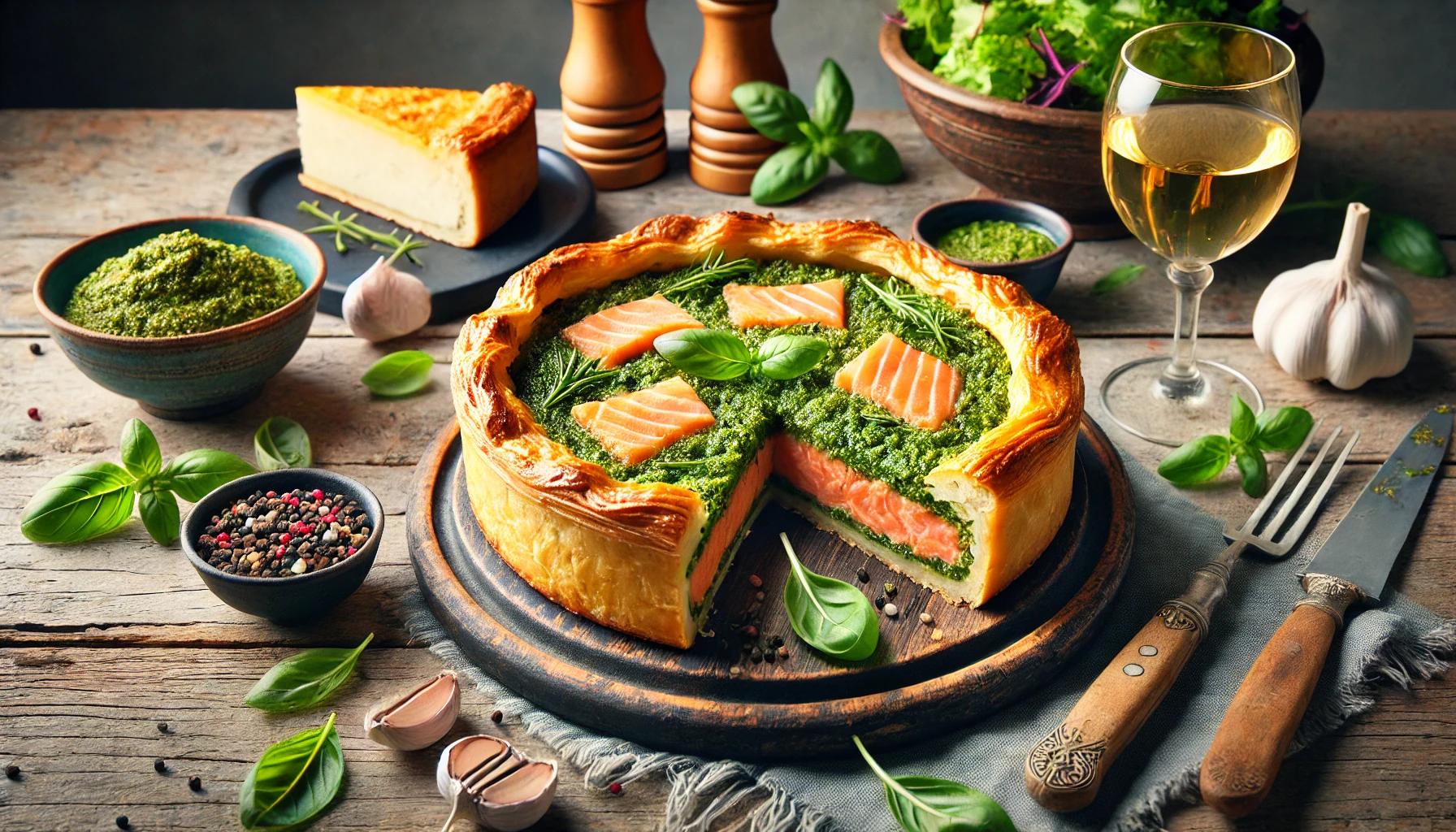 Placinta cu somon si pesto