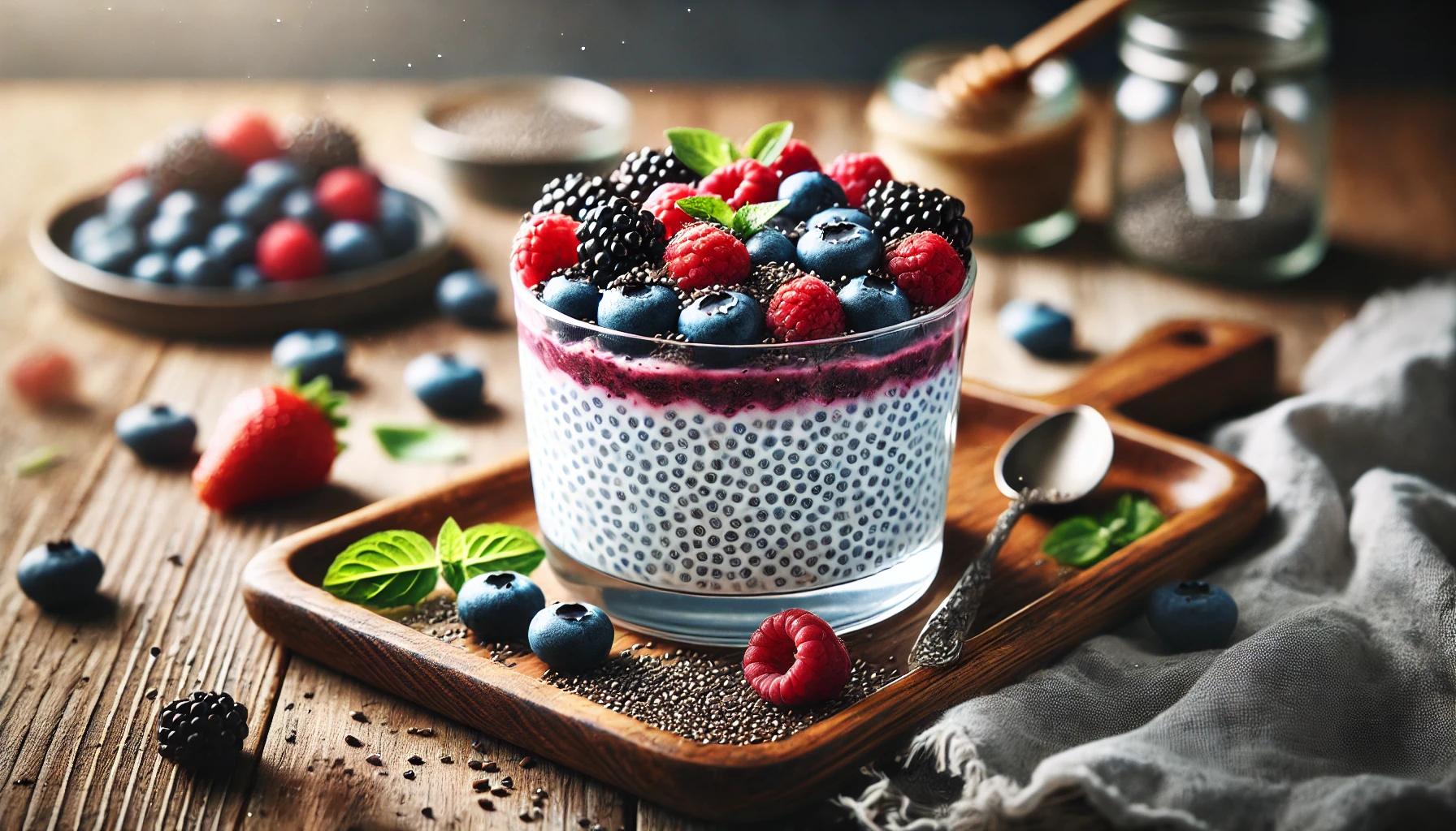 Pudra de Chia cu Lapte de Migdale si Fructe de Padure