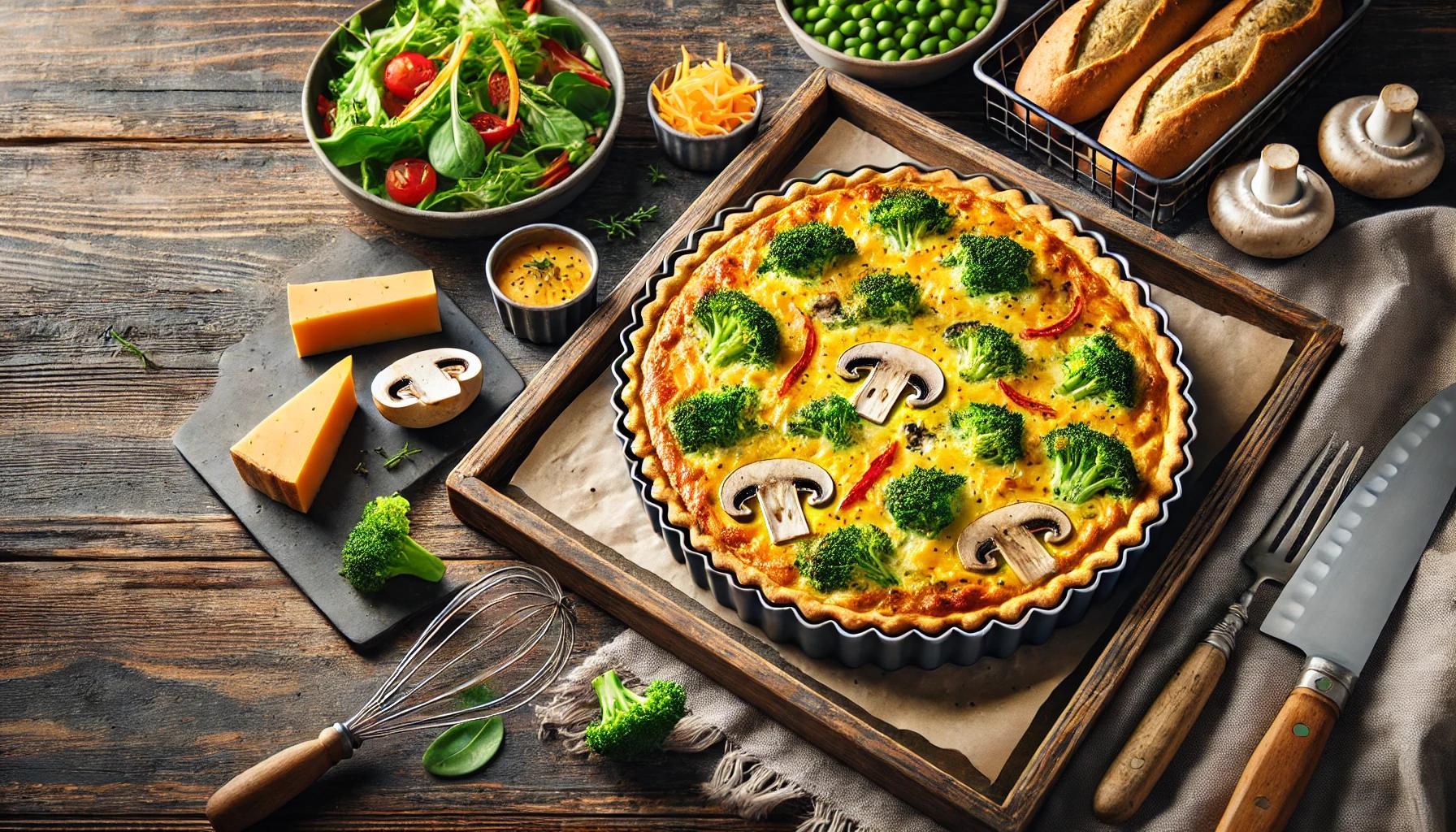 Quiche vegetarian cu broccoli si ciuperci - reteta simpla