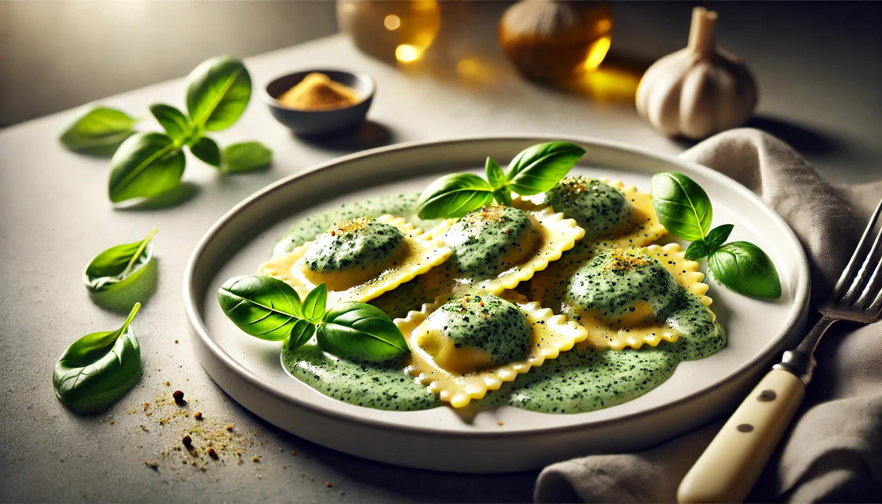 Ravioli cu sos cremos de spanac - reteta rapida si delicioasa