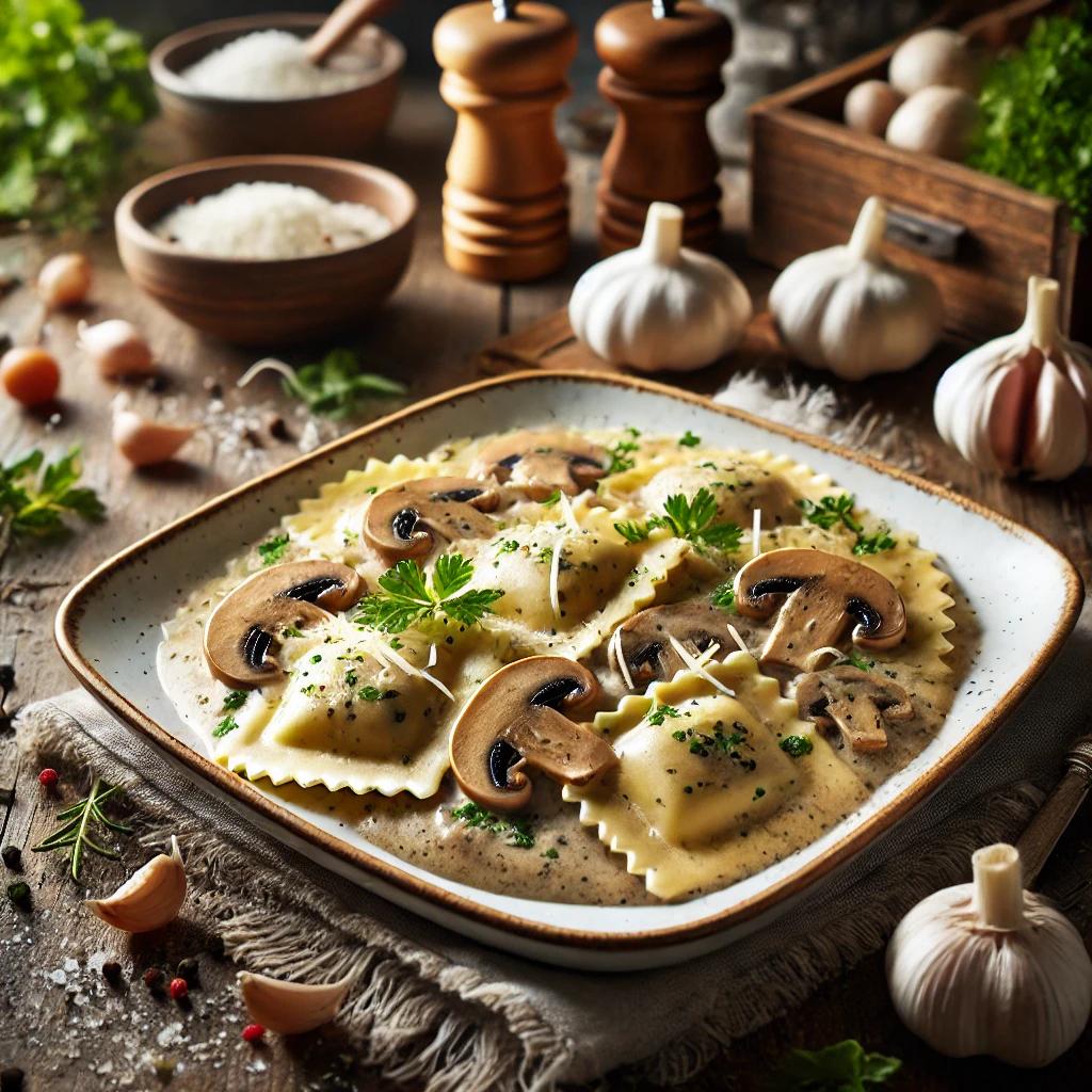 Ravioli cu sos si ciuperci - reteta savuroasa si simpla