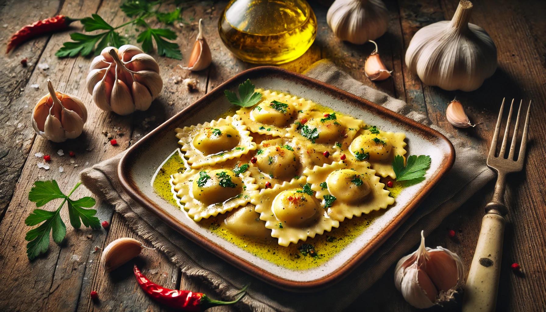 Ravioli cu usturoi si ulei de masline - reteta simpla si gustoasa