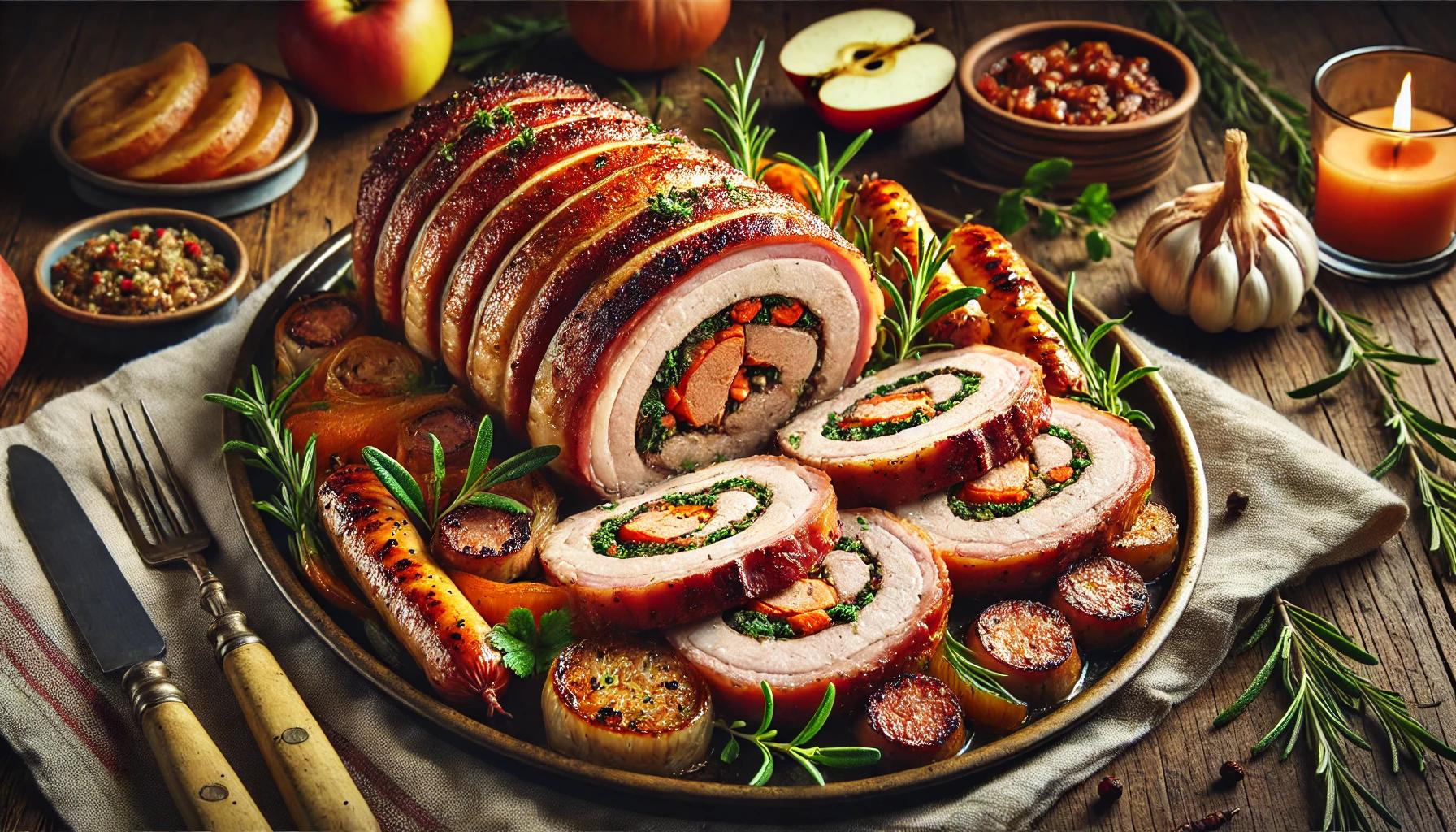 Rulada de porc cu carnati si bacon - reteta savuroasa