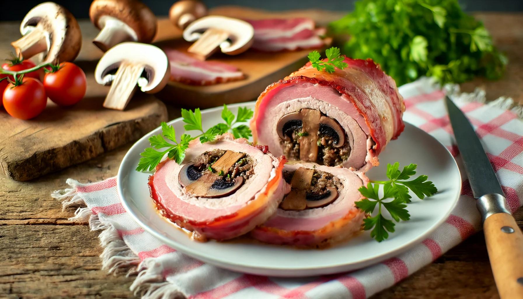Rulada de porc cu ciuperci si bacon - reteta savuroasa