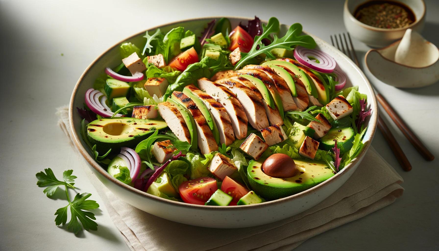 Salata de pui la gratar cu avocado - reteta fresh si nutritiva