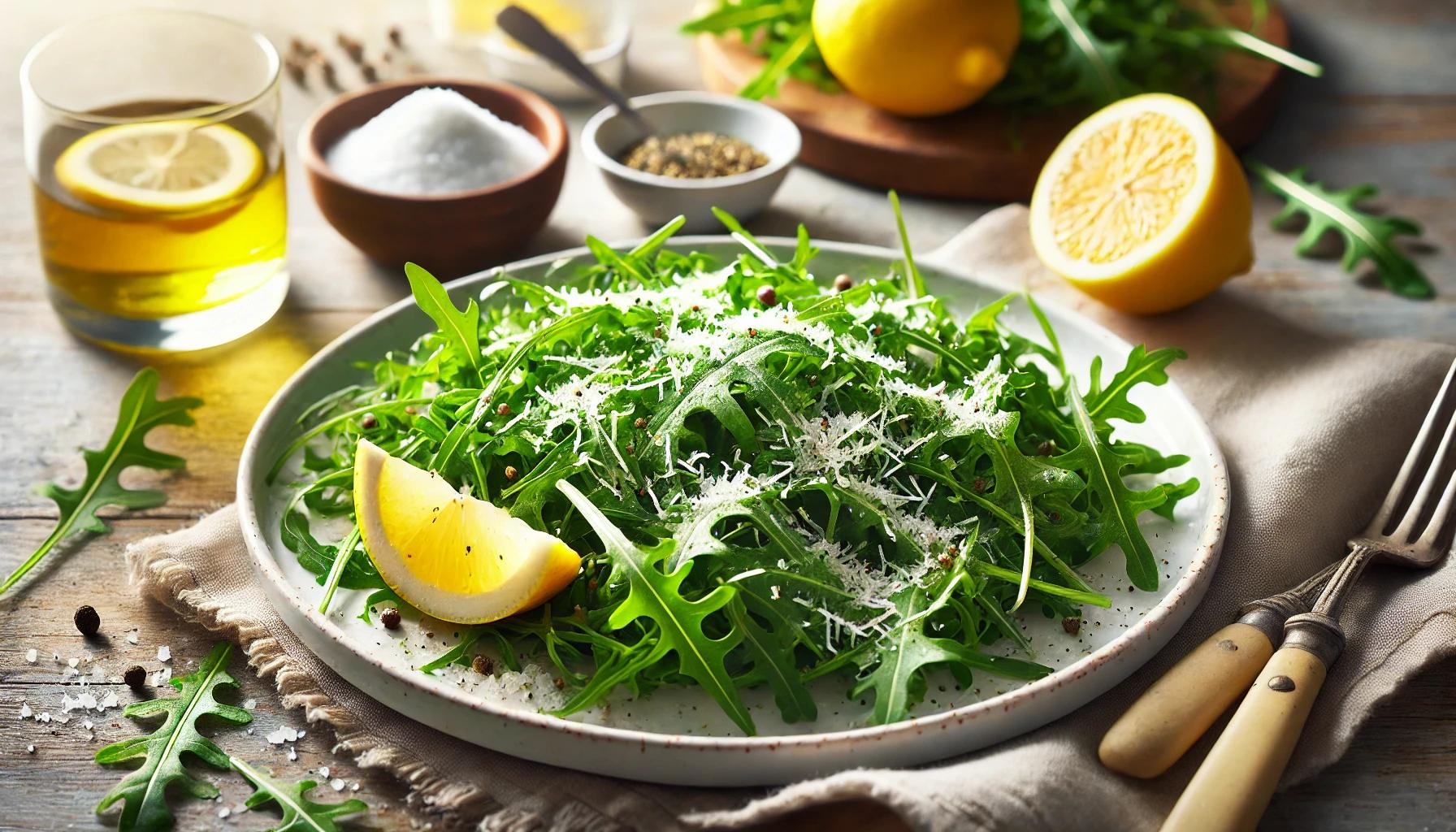 Salata de rucola cu parmezan ras si lamaie