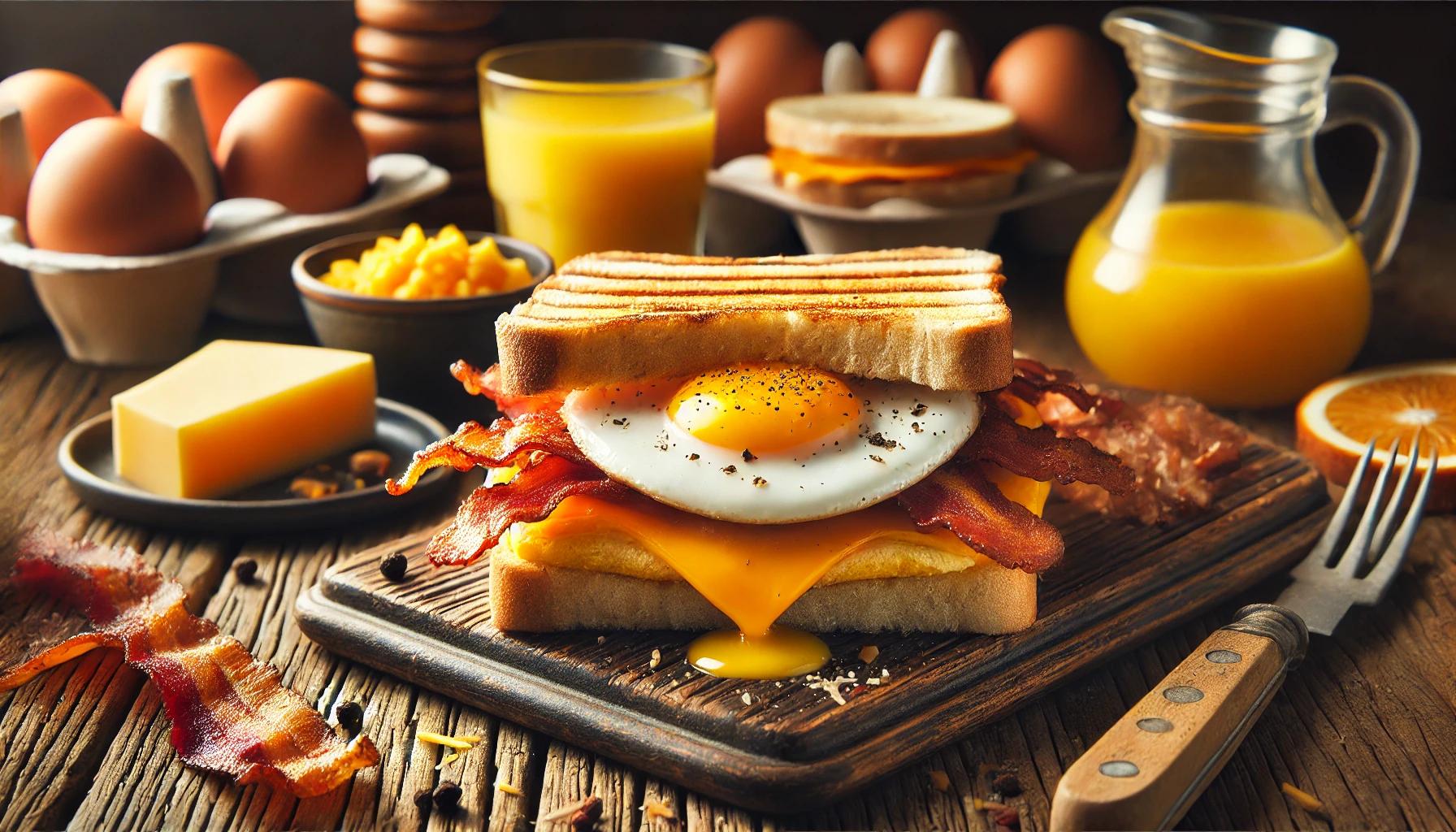 Sandvici cald cu ou si bacon delicios
