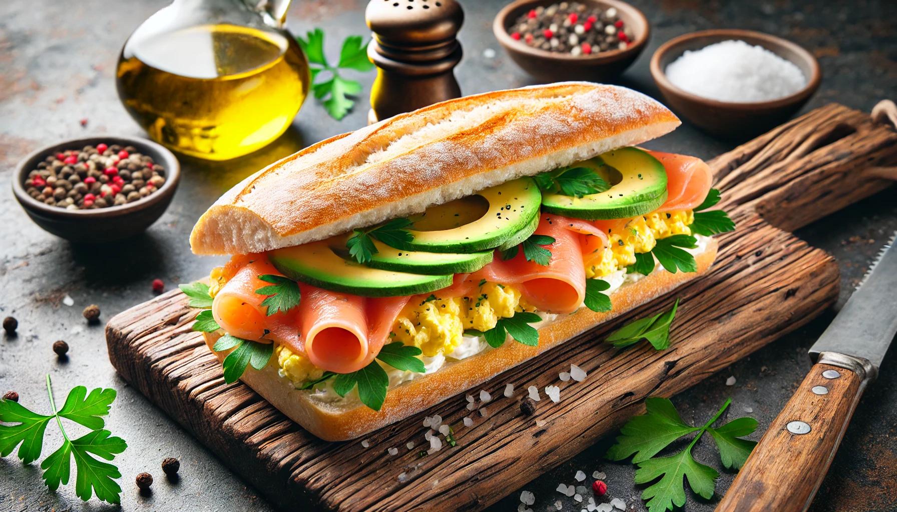 Sandvis cu avocado, somon si oua jumari - reteta rapida