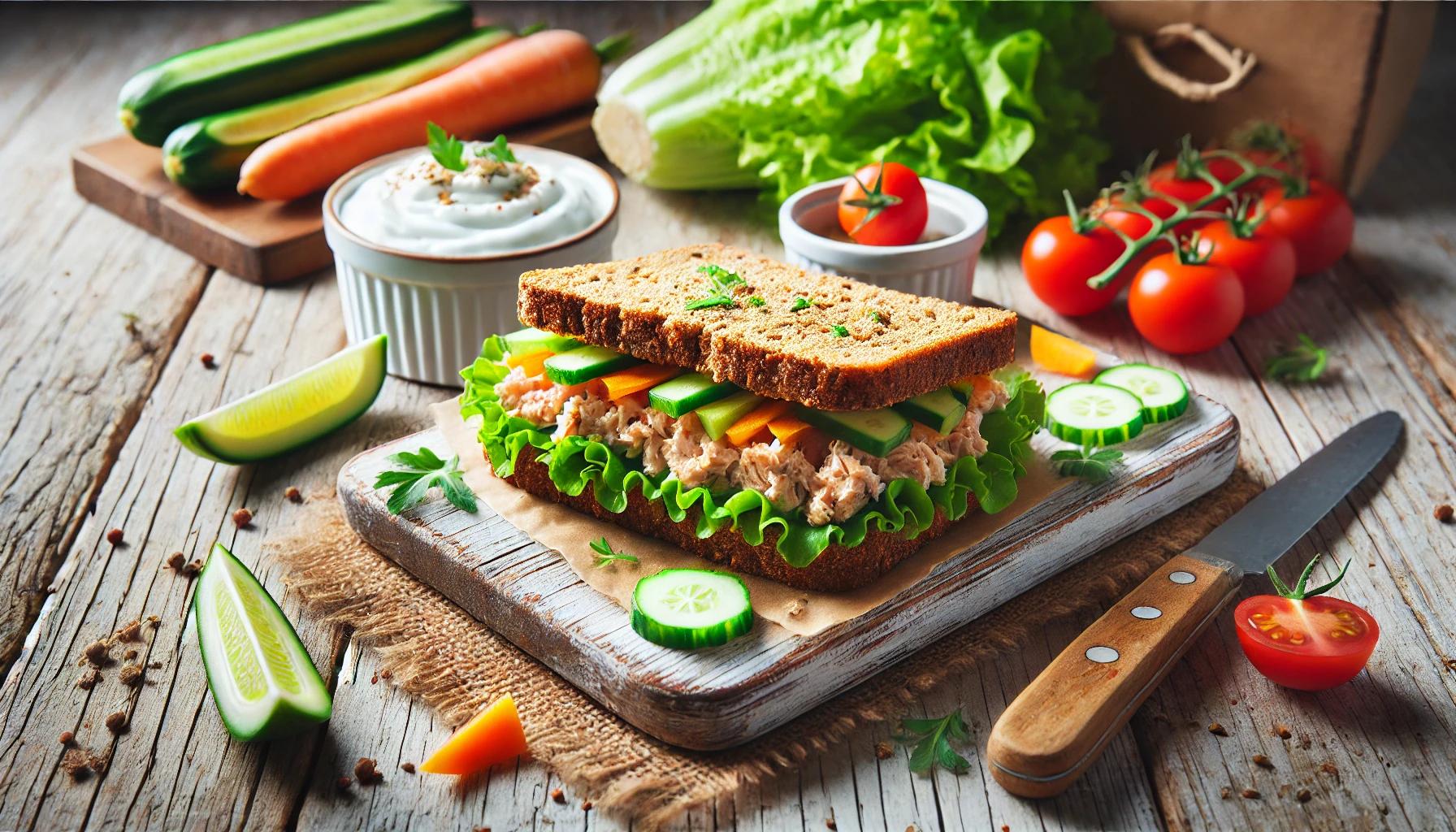Sandvis cu Ton, Salata Verde, Telina Apio si Morcov Ras