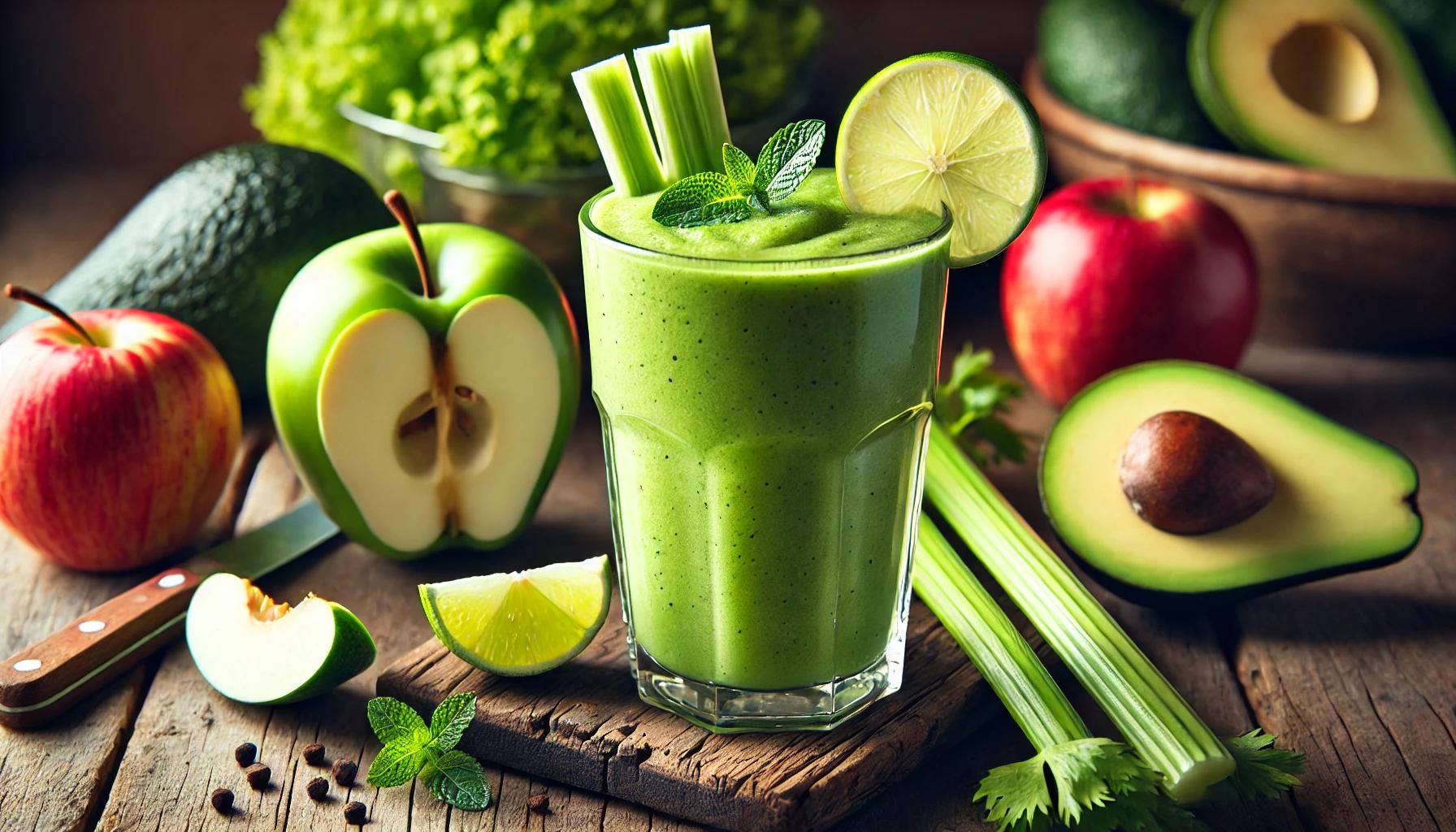 Smoothie cu avocado, mar, telina verde si lime