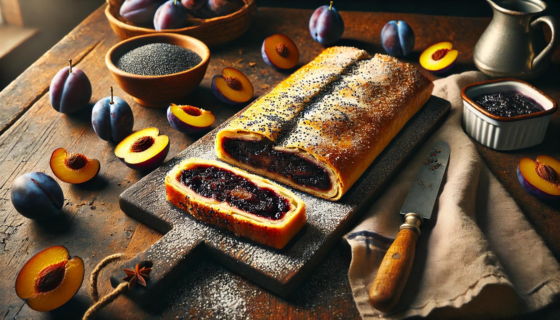 Strudel cu magiun de prune si mac - reteta traditionala