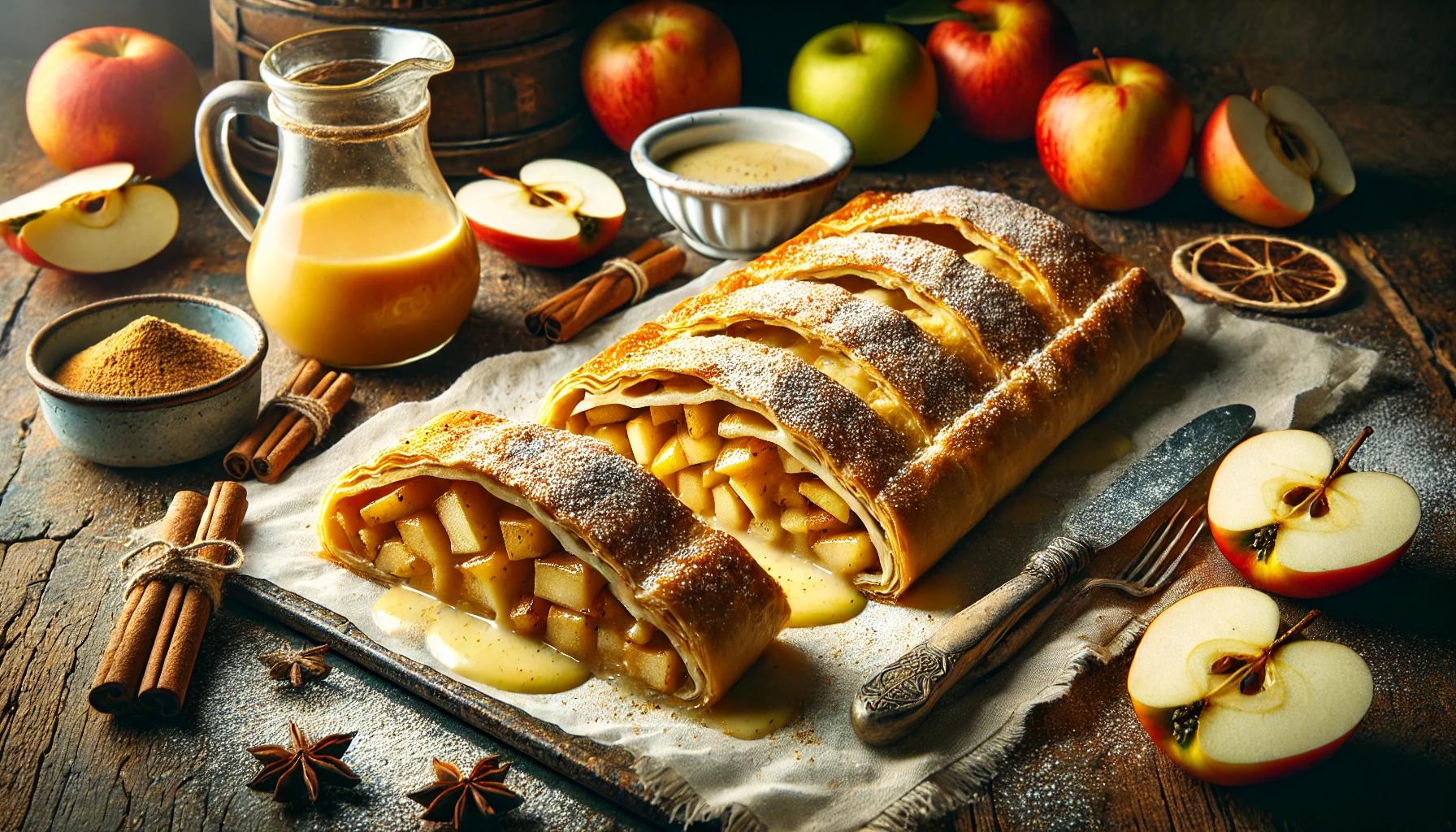 Strudel cu mere si sos de vanilie