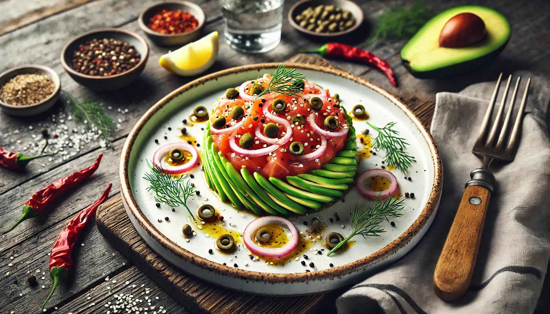 Tartar de Somon cu Avocado, Capere si Ceapa