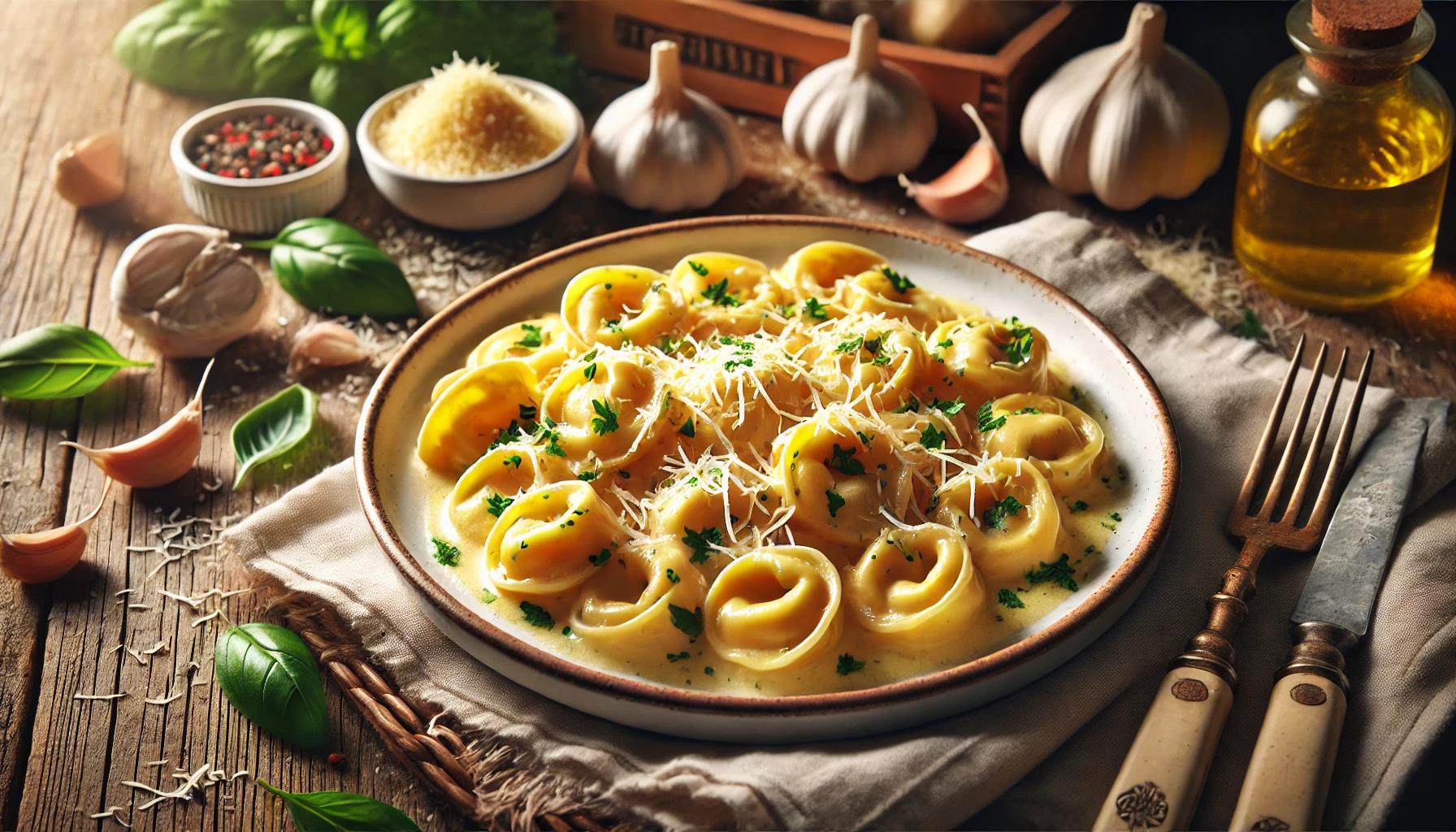 Tortellini cu sos de usturoi si parmezan - reteta savuroasa
