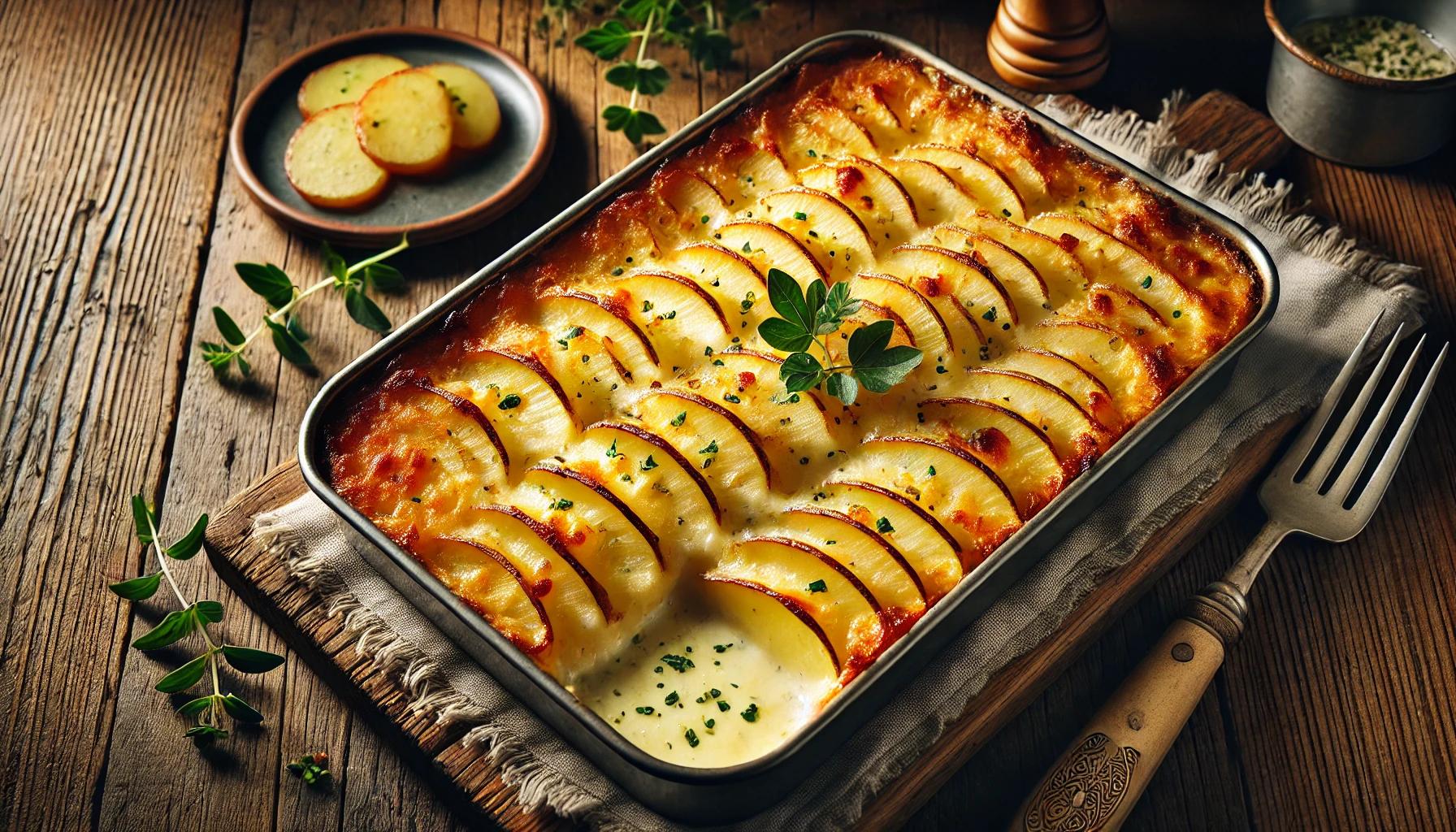 Cartofi gratinati la cuptor cu smantana si cascaval - reteta cremoasa