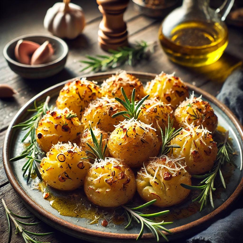 Cartofi zdrobiti la cuptor, cu usturoi si rozmarin - Reteta simpla si delicioasa