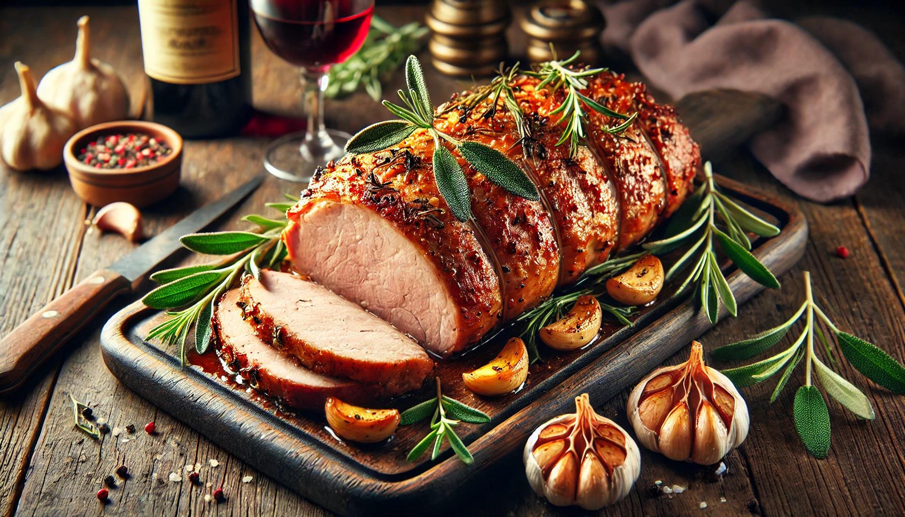 Cotlet de porc intreg la cuptor cu salvie si rozmarin - Reteta aromata