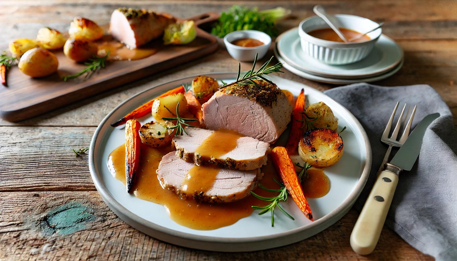 Muschi de porc cu sos de mere si legume, la cuptor - Reteta delicioasa