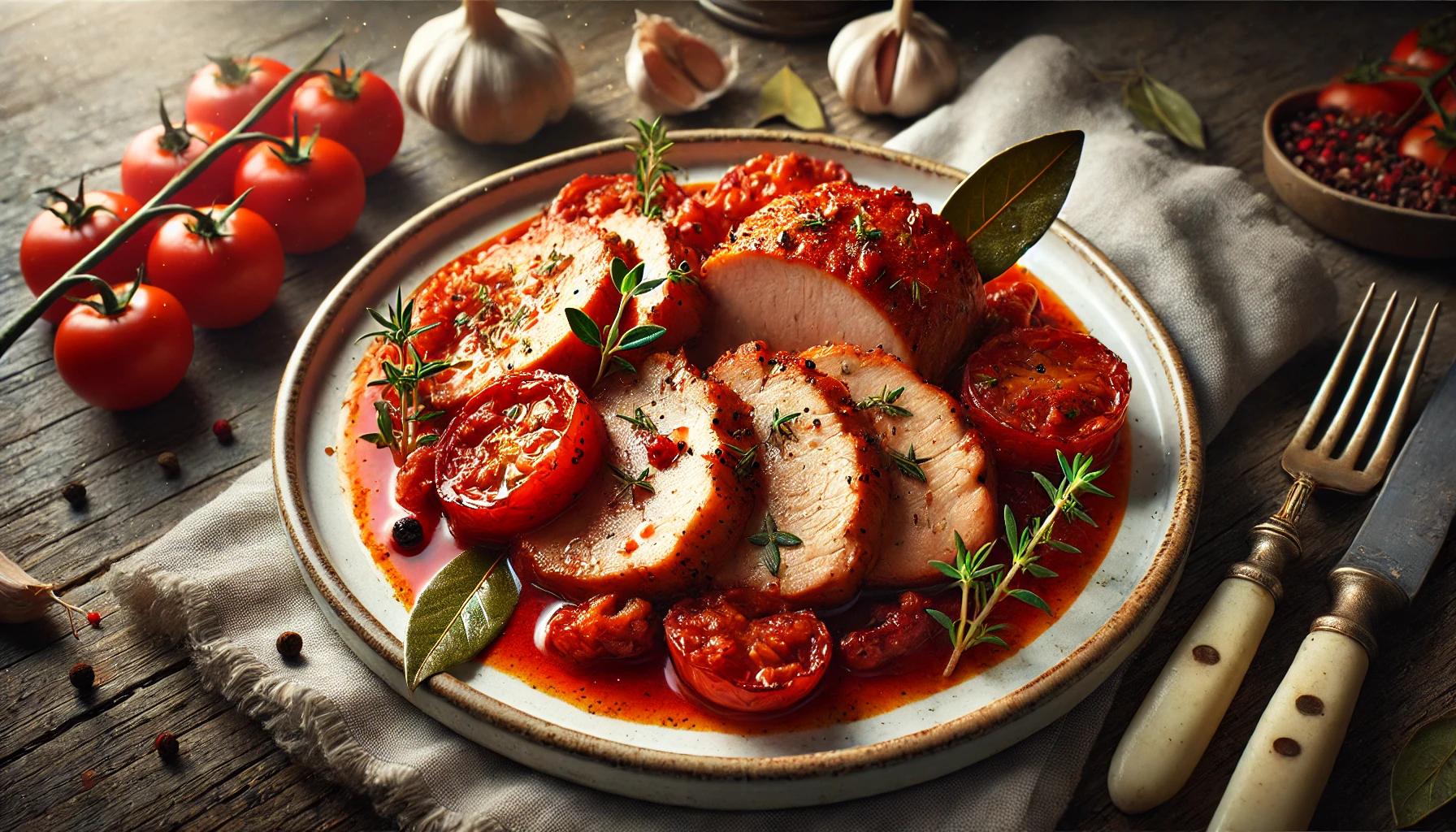 Pulpa de porc la cuptor in sos de rosii cu usturoi - Reteta delicioasa
