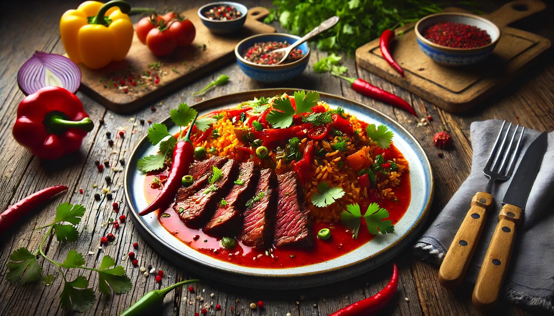 Vita cu Sos Thai Red si Orez Arlechino - Reteta Exotica si Savuroasa